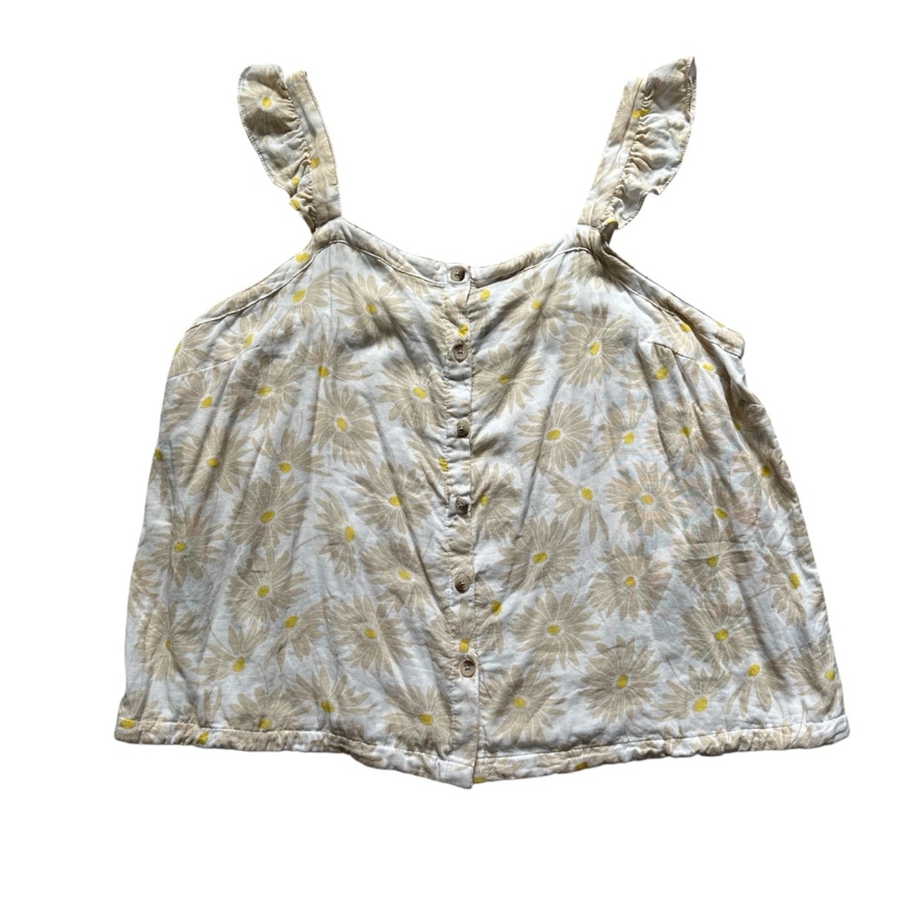Torrid Double‎ Gauze Ruffle Button Front Tank Top Daisy Print Cream/Yellow